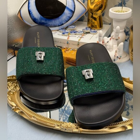 🆕 KURT GEIGER LONDON 🧿 NWOB Brixton Poolslide, Blue Green Crystals - Sz 40 US9 - Picture 6 of 15
